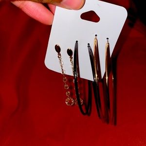 3 Set Hoop/Dangle Set(Gold, Black, Diamond Teardrop)